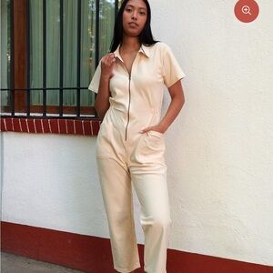Cream Noble Jumpsuit with Zipper Front